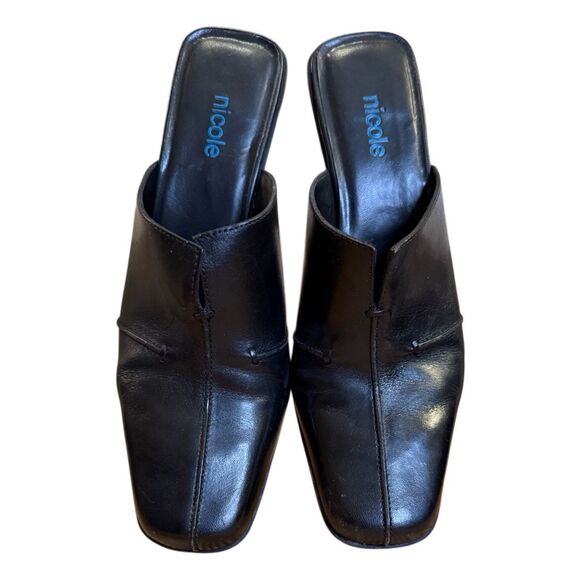 Nicole Brakes Black Leather Heeled Mules in Size 6.5 - Picture 8 of 9